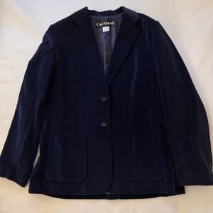 VTG Captions Velour Blazer Jacket Women's Size 18 Navy Blue Button PKT Lined 80s